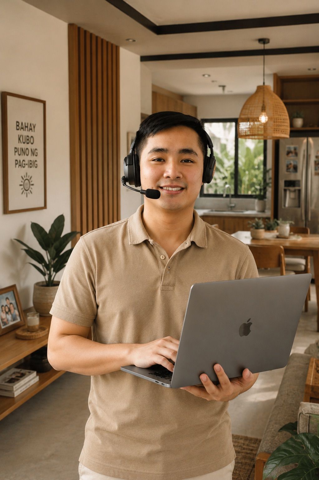 A Remie on a headset working from a home office